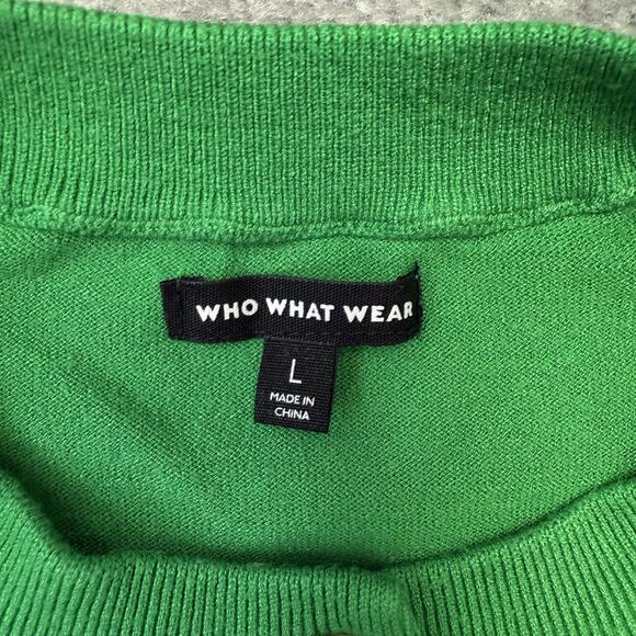 Who What Wear Sweater Womens Large Green Button Front Ruffle Sleeve Knit Top - Picture 3 of 7